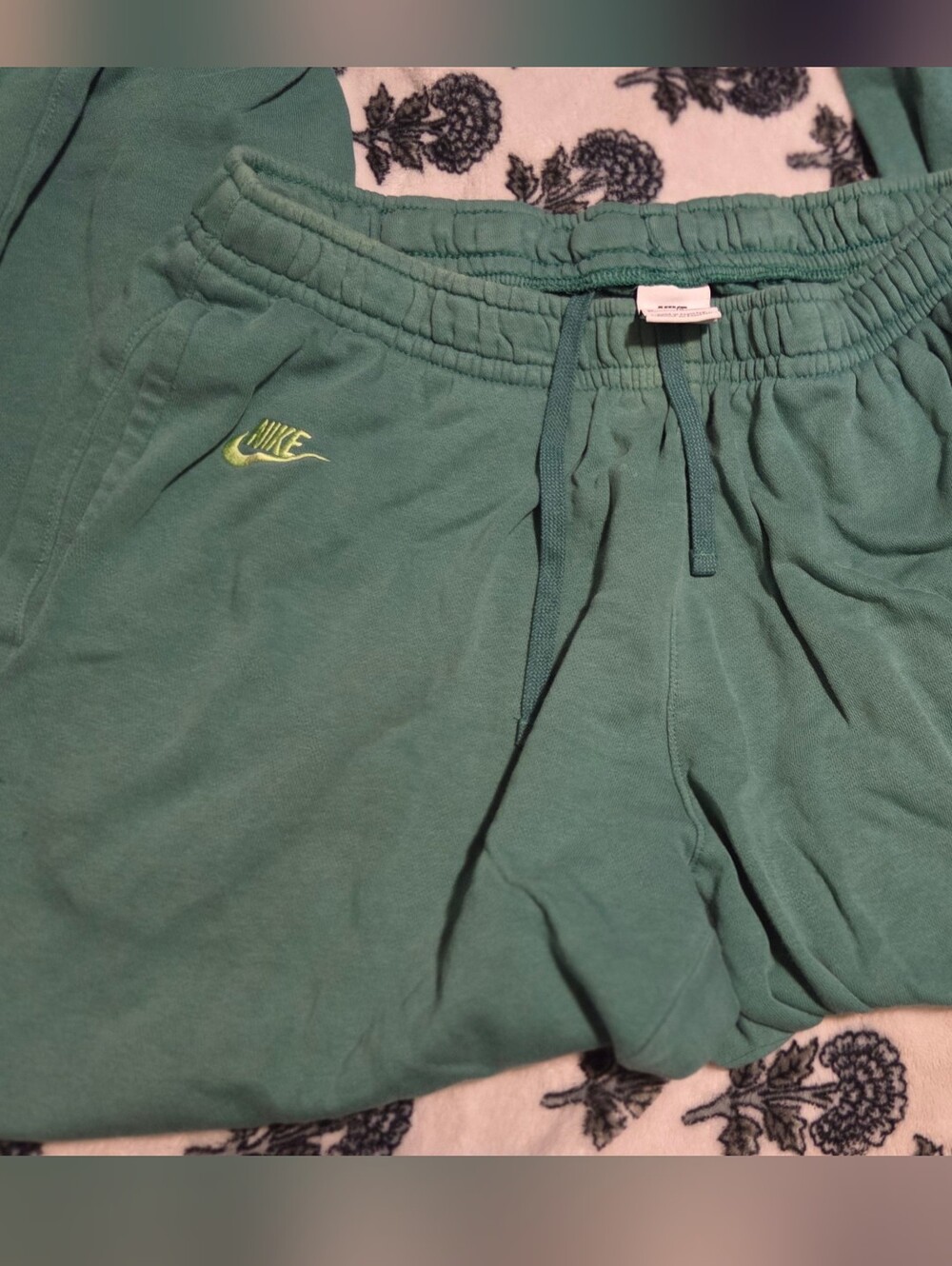 Nike Teal Green Mens Drawstring Sweatpants with Lime Swoosh